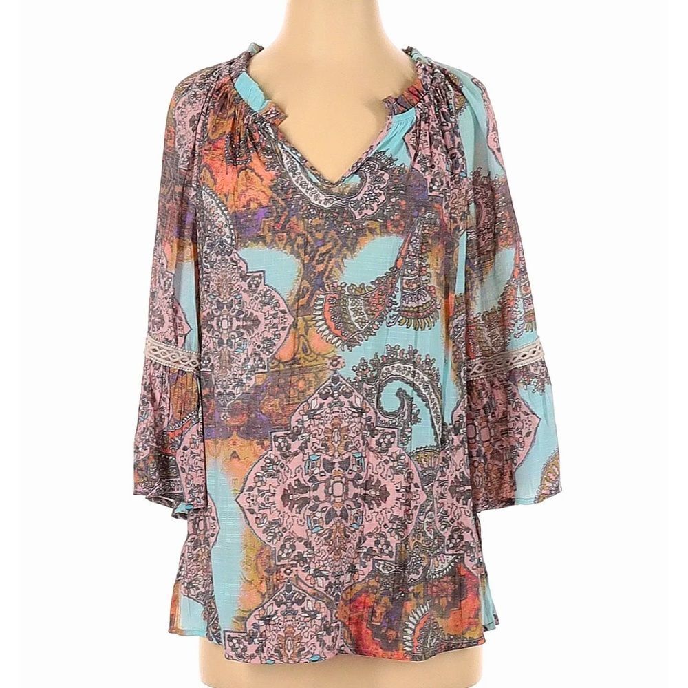 Paisley Boho Top Shirt Spense Blouse Bell Sleeves Size Medium